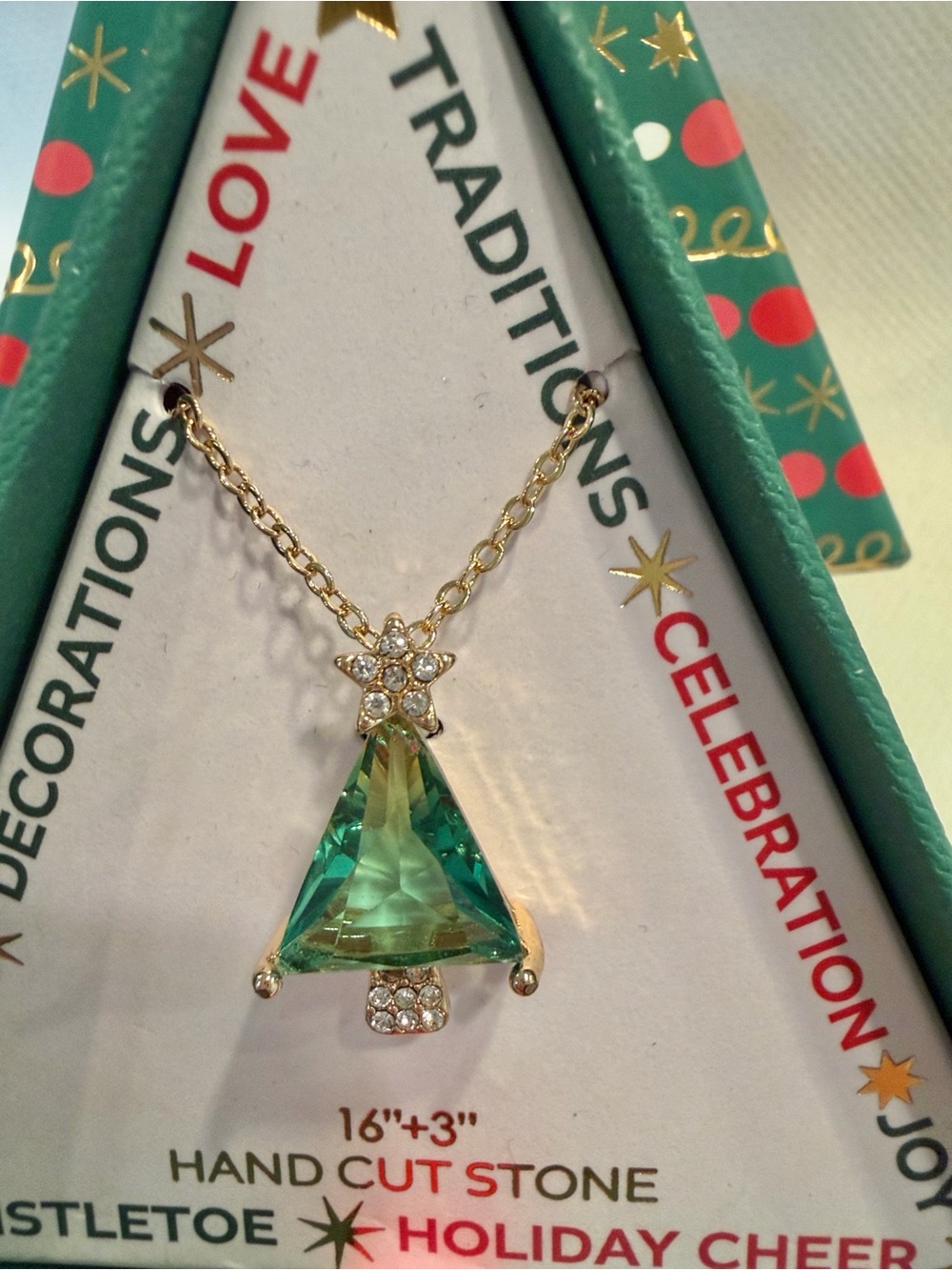 Gift Boxed-Emerald Green Christmas Tree Pendant Necklace